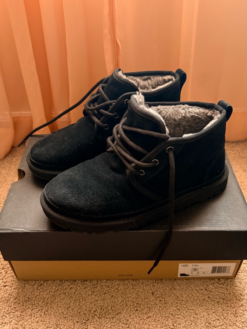 UGG Black Suede Lace-Up Winter Boots with Fleece Lining